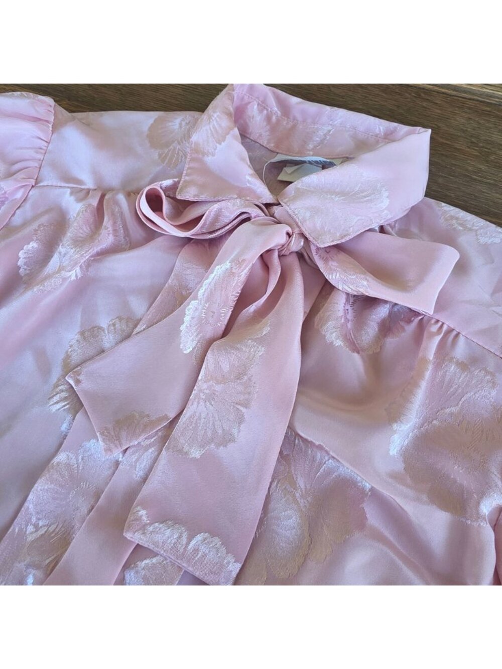 Vintage 70s Laura Mae Blush Pink Jacquard Coquette Secretary Blouse Sz 10 - Picture 3 of 8